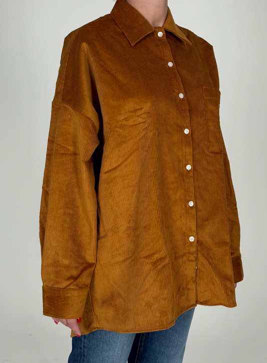 Camicia in Velluto a Coste Caramello