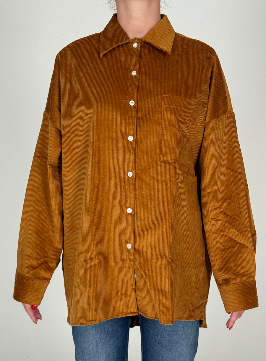 Camicia in Velluto a Coste Caramello