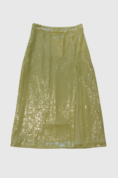 Longuette verde in paillettes con spacco