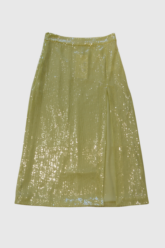 Longuette verde in paillettes con spacco