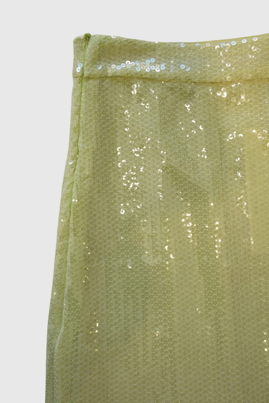 Longuette verde in paillettes con spacco